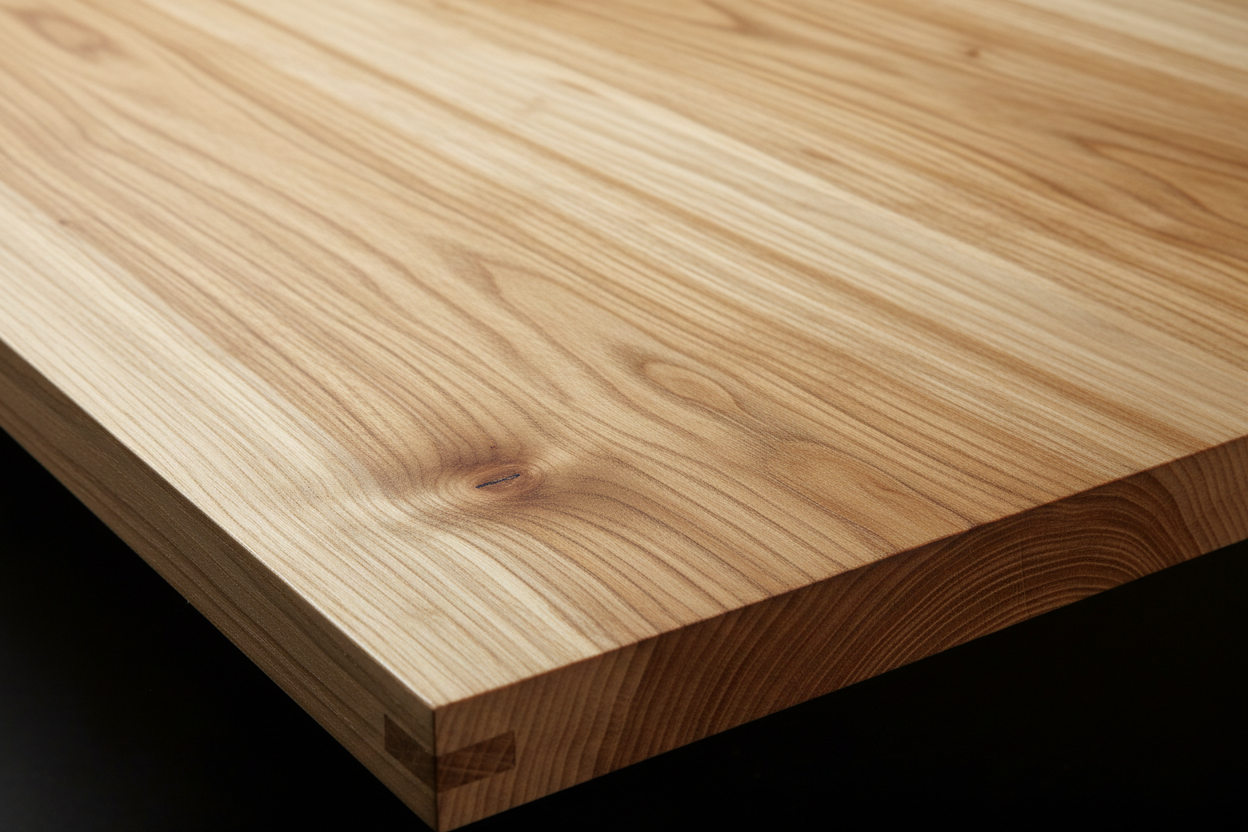 Premium hardwood finish showcasing NOIR.DESIGN's two-tone Nordic aesthetic and grain detail
