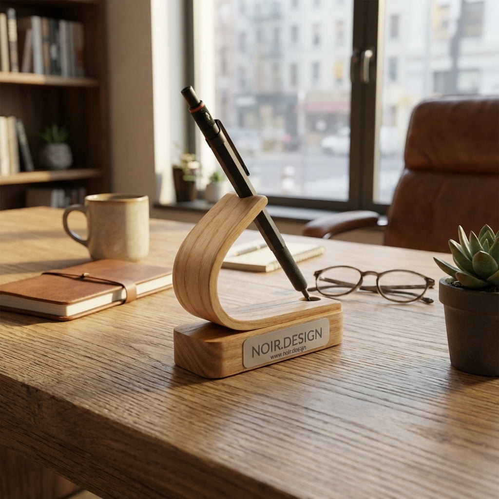 Wooden pen holder for executive desk setup