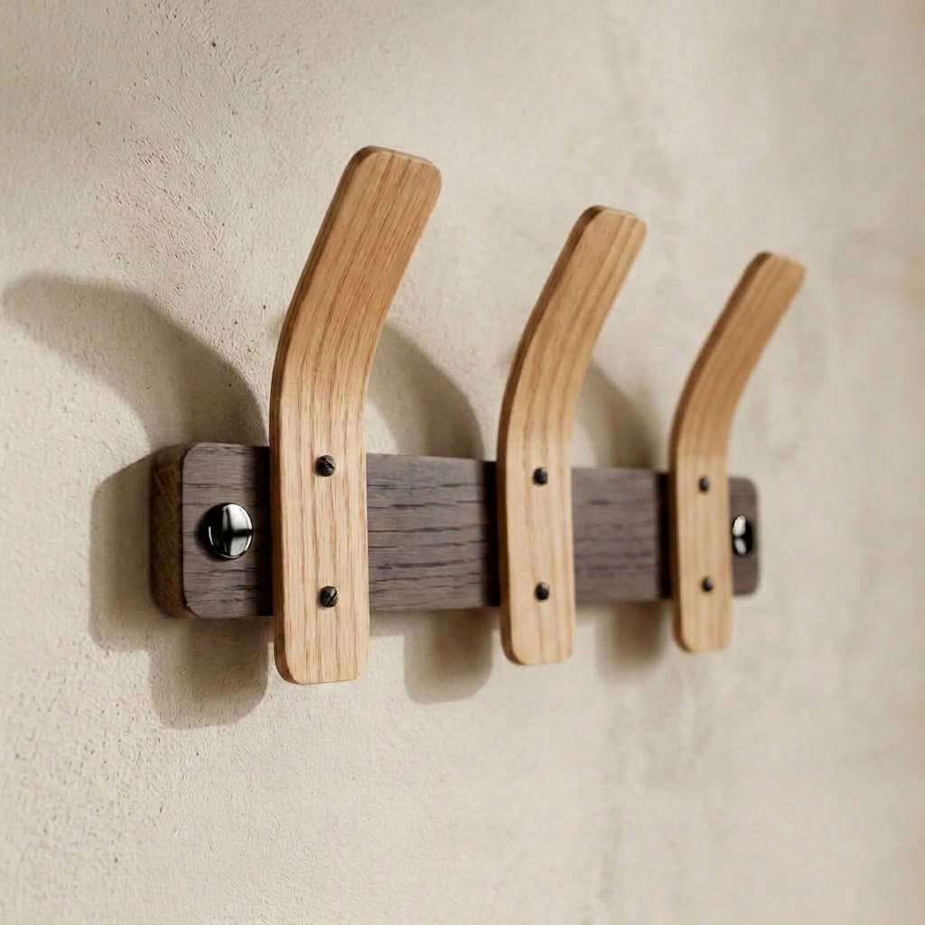 Tordu Oak Coat Rack | Steam-Bent Solid Oak | Black Fittings | 2–9 Hooks