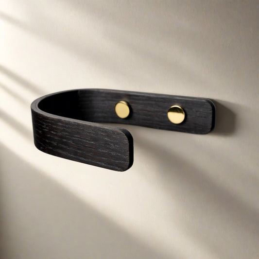 designer black curtain holdbacks, tie backs, brass fittings by noir.design