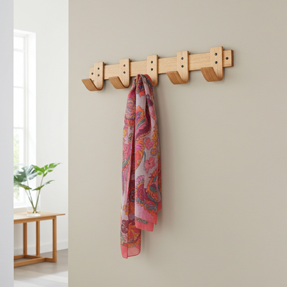 Spring Oak Coat Rack - 5 Hook Wall Mount