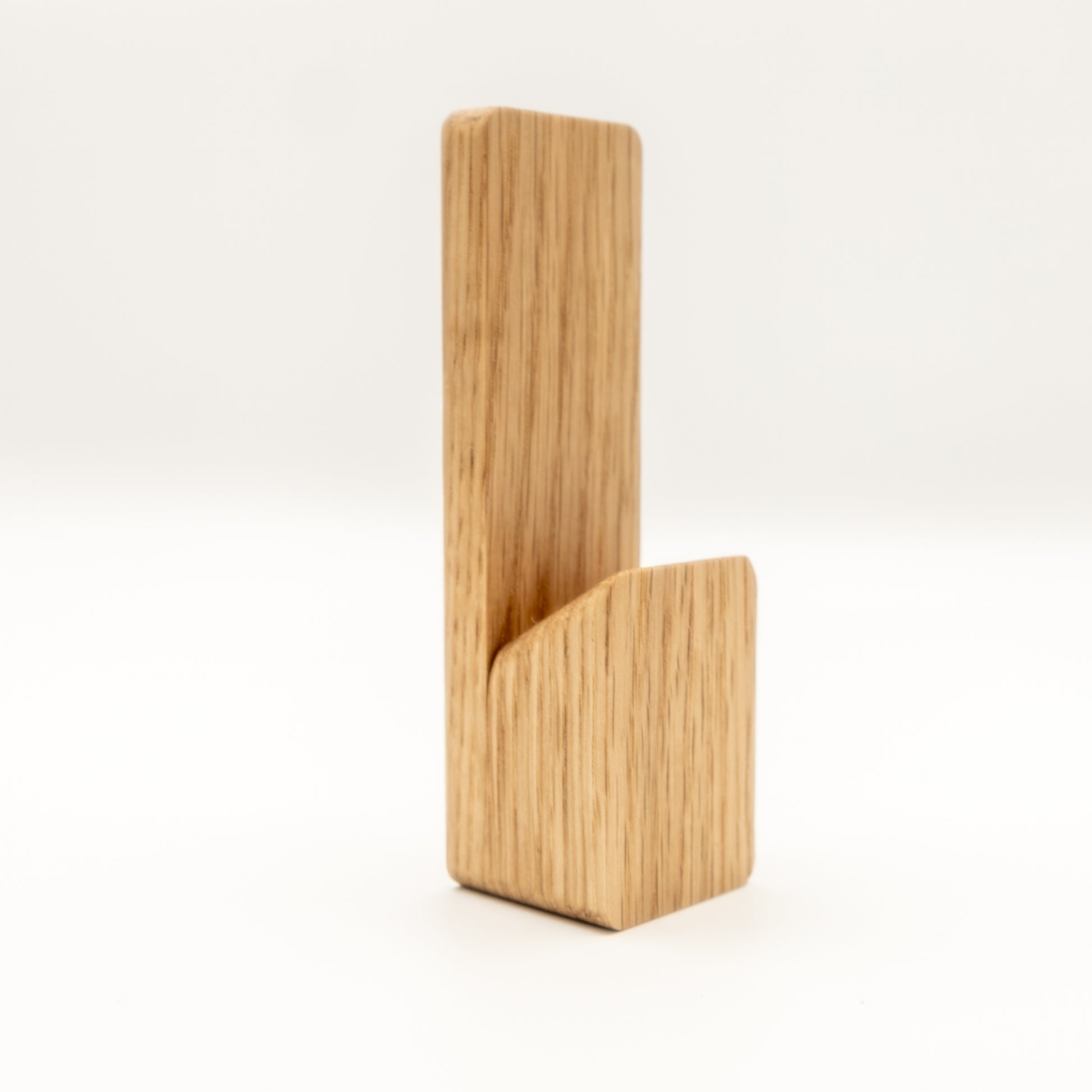 Minimalist solid oak wall hook side view