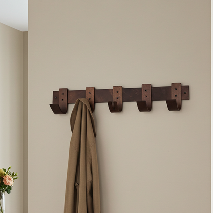 Winter Breeze Walnut Coat Rack with Key Storage - 5 Hooks