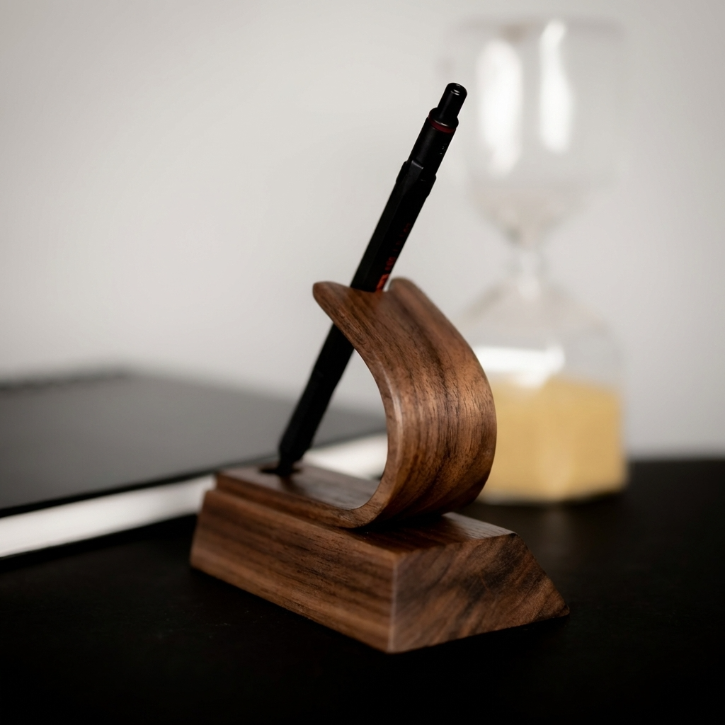 Luxury Wooden pen holder with a pen on a desk
