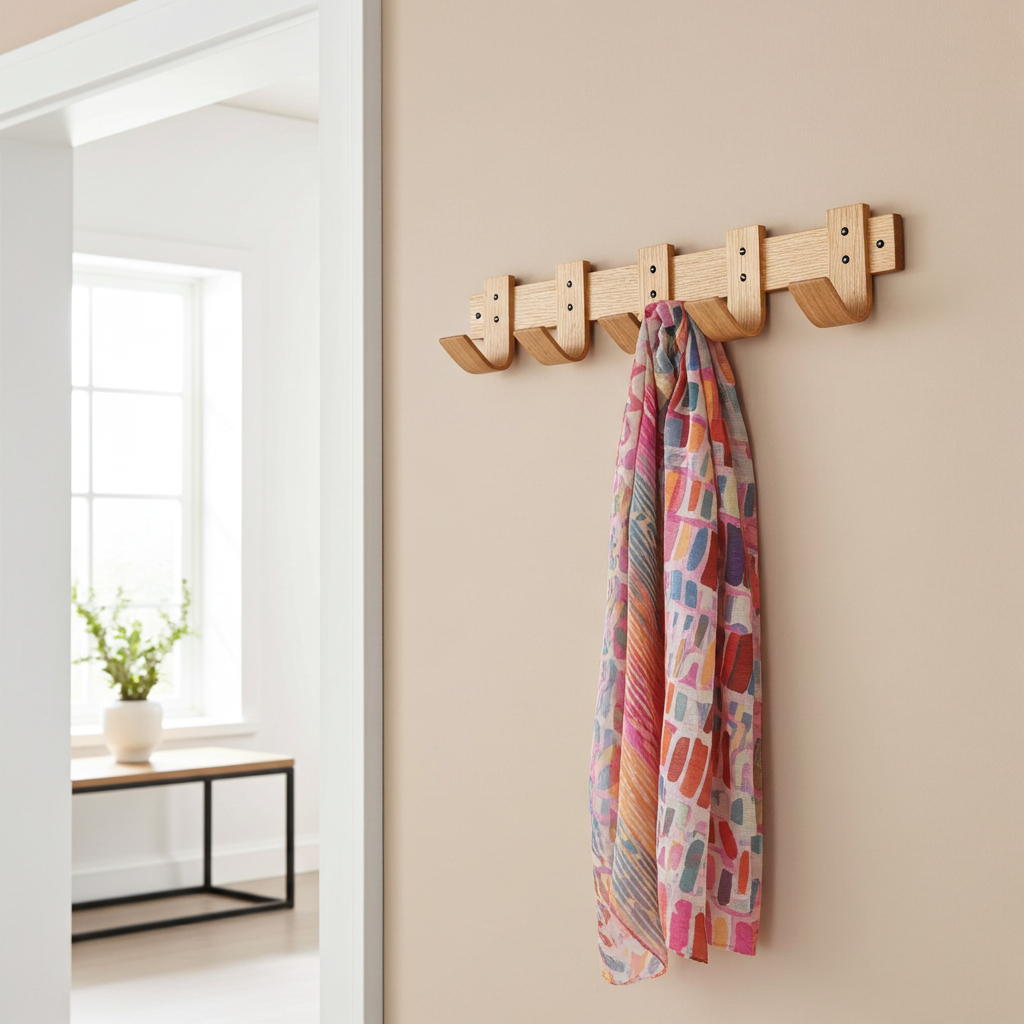 Spring Oak Coat Rack - 5 Hook Wall Mount