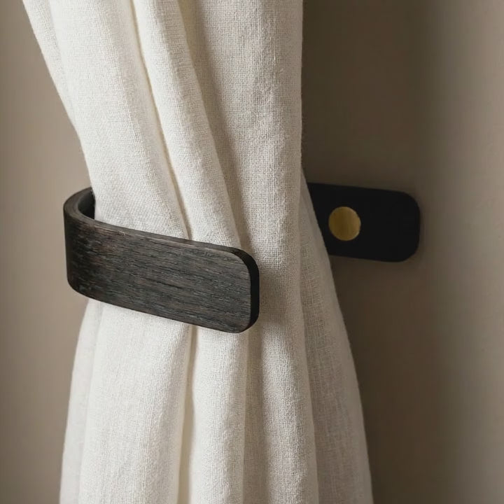 solid oak black curtain holders