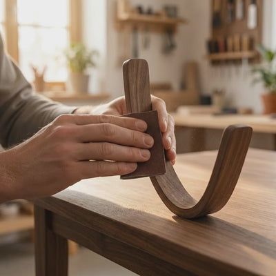 close up of solid walnut surfboard mount detail