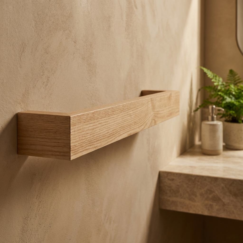 Slim ash towel holder with steel fittings