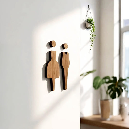 Walnut Toilet Sign Man - Women